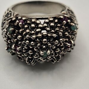 Thai Sterling Silver 925 Multi Stone Boho Statement Cocktail Ring Size 5.5​